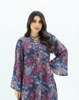 Floral Vine Linen Blend Jalabiya lace up neckline detail