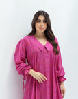 Fuchsia Medallion Cotton Jalabiya oversized collar detail