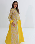 Golden Floral Paisley Cotton Jalabiya - Front Panel Detail