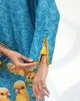 Tassel sleeve detail on Golden Lovebird Bloom Linen Blend Jalabiya