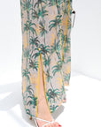 Golden Palm Linen Blend Jalabiya Slit and Palm Print Detail