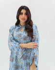 Island Sketch Linen Blend Jalabiya collar neckline detail