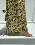 Side tie detail on citrus floral linen blend jalabiya for women