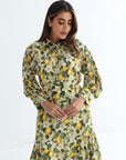 Lemon Blossom Embellished Linen Blend Dress close up detail