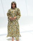 Lemon Blossom Embellished Linen Blend Dress full-length front view