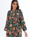 Midnight Botanical Linen Blend Dress with botanical floral print