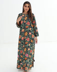 Midnight Botanical Embellished Linen Blend Dress full-length front view