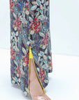 Botanical Floral Print Detail on Linen Blend Jalabiya
