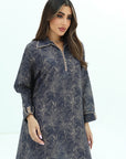 Close-up of chrysanthemum floral print on Midnight Chrysanthemum Embellished Linen Blend Jalabiya