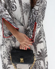 Midnight Palm Linen Blend Jalabiya Sleeve and Palm Artwork Detail
