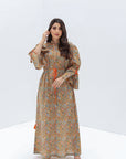 Mustard Floral Linen Blend Jalabiya full length front view