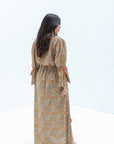 Mustard Floral Linen Blend Jalabiya floral print detail