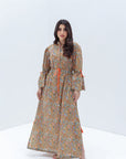 Mustard Floral Linen Blend Jalabiya side view