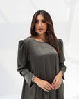 Olive Luxe Silk Jalabiya puff sleeve detail