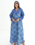 Ornamental Link Embellished Linen Blend Mukhawar blue color