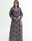 Ornamental Link Embellished Linen Blend Mukhawar charcoal color