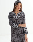Ornamental Link Embellished Linen Blend Mukhawar hand embellished neckline