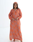 Ornamental Link Embellished Linen Blend Mukhawar orange color