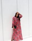 Side view of palm print jalabiya for women by Gharza Couture