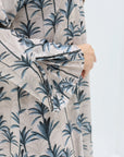 Palm Grove Hand Embellished Linen Blend Jalabiya pleated embellished sleeve detail