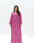 Palm Motif Linen Blend Jalabiya full length front view