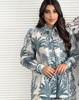 Palm and botanical print detail inspired by tropical landscapes.
