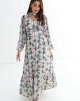 Palm Silhouette Embellished Linen Blend Dress full-length front view