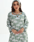 Palm Silhouette Linen Blend Jalabiya palm print close up