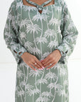 alm Silhouette Linen Blend Jalabiya twisted neckline detail