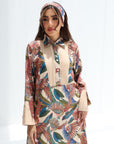 Parrot Print Belted Linen Blend Dress – Side View