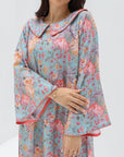 Pastel Botanical Linen Blend Jalabiya botanical floral print detail