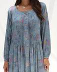 Pastel Dreamscape Silk Jalabiya front button detail