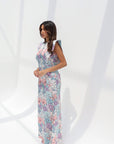 Pastel Garden Jacquard Silk Dress floral jacquard silk fabric detail