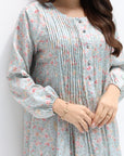 Pastel Meadow Jacquard Silk Jalabiya floral print detail