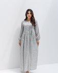 Pastel Meadow Jacquard Silk Jalabiya full length front view