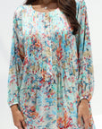 Pastel Watercolor Bloom Silk Jalabiya front button detail