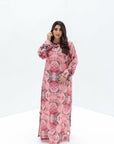 Pink Lotus Linen Blend Jalabiya full length front view