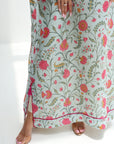 Spring floral print detail on Spring Blossom Linen Blend Jalabiya