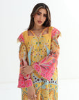 Sunset Paisley Border Linen Blend Jalabiya ornamental print design