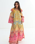 Sunset Paisley Border Linen Blend Jalabiya full length view