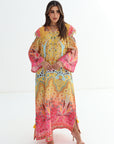 Sunset Paisley Border Linen Blend Jalabiya full length view