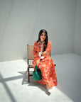 Sunset Palm Sketch Linen Blend Jalabiya Front Detail
