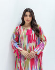 Tricolor Ikat Linen Blend Jalabiya tie neck detail