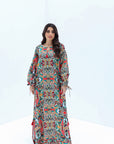 Tropical Leaf Hand Embellished Linen Blend Jalabiya side view