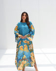 Tropical Lovebird Garden Linen Blend Jalabiya full length front view