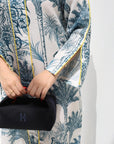 Tropical Palm Linen Blend Jalabiya Sleeve and Palm Artwork Detail