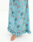 Hand embellishment detail on Tropical Palm Ruffle Linen Blend Jalabiya