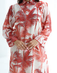 Palm tree print detail on Tropical Palm Sketch Linen Blend Jalabiya