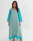 Turquoise Floral Paisley Cotton Jalabiya - Full Length Jalabiya
