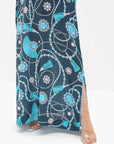 Turquoise Pearl Motif Detail on Linen Blend Jalabiya